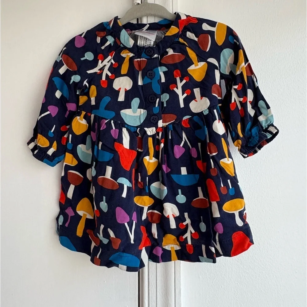 Hanna Andersson baby girl’s long sleeve skater mushroom print dress 3-6 month